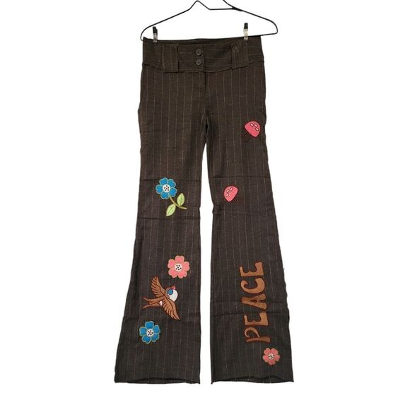 Lucca Couture Pants - Lucca NWOT Mushroom Distressed Embroidered HerringbonePinstripe Fit & Flare Pant